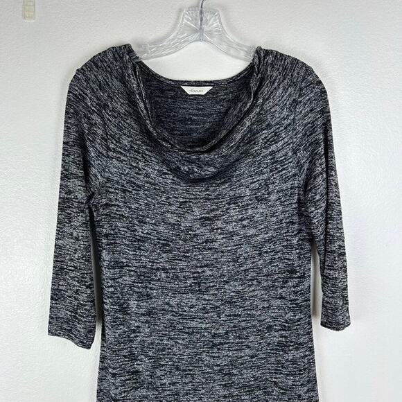 Soma 3/4 Sleeve Cowl Neck Maxi Dress Black Gray Side Slit Stretch Size Small - Picture 3 of 6